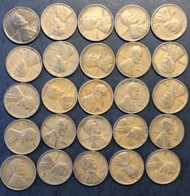 1920p Lincoln Wheat Cent Penny Half Roll 25 coins G/VG Average TnT-e49