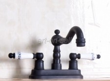 Black Bronze Bathroom Sink Hot And Cold Water Taps Deck Mounted Swivel Spout Tap