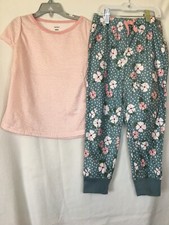 New Carter's Girls Stripe Poly Top Floral Fleece Pants Pajama 2 pc Set 6