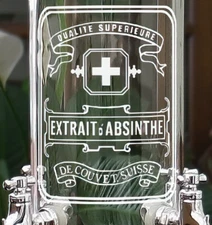 ANTIQUE ABSINTHE LABLE ETCHED ABSINTHE FOUNTAIN SET GLASSES & SPOONS - GIFT