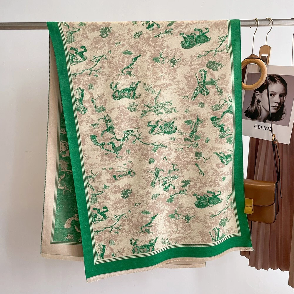 Toile Green Print Scarf Long Neck Warmer 65cmx185cm Cashmere Blend Poncho
Opens in a new window or t
