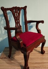Fauteuil Enfant Chippendale Sculpté Miniature Bois Exotique