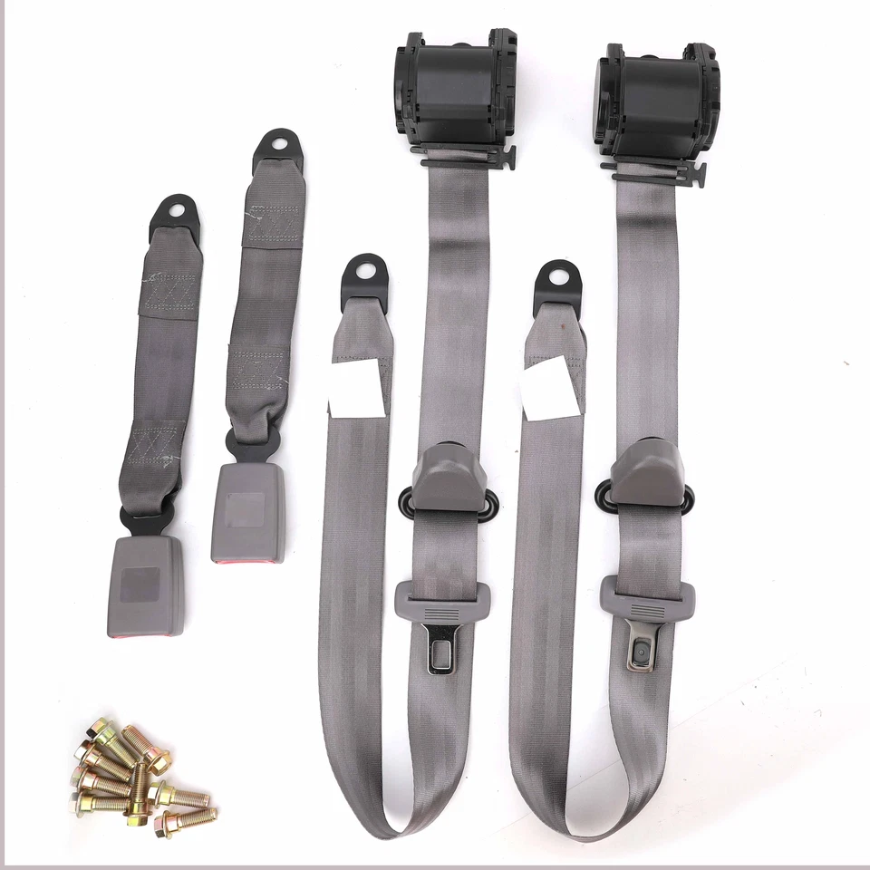 2x Retractable 3 Point Safety Seat Belt Straps Car Vehicle Adjustable Belt Gray Foto 4 de 4