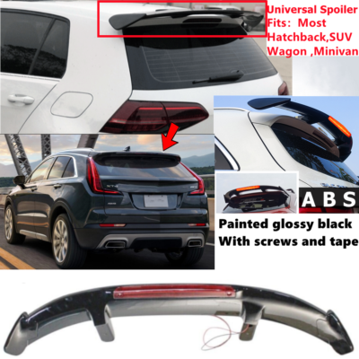 Universal Gloss Black Rear Roof Spoiler Wing w/ Light Fit For