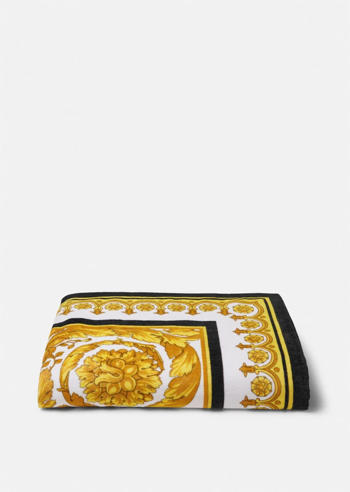 TOALLA DE PLAYA VERSACE CRETE DE FLEUR ESTAMPADA (DORADO, NEGRO Y BLANCO) Foto 2 de 3