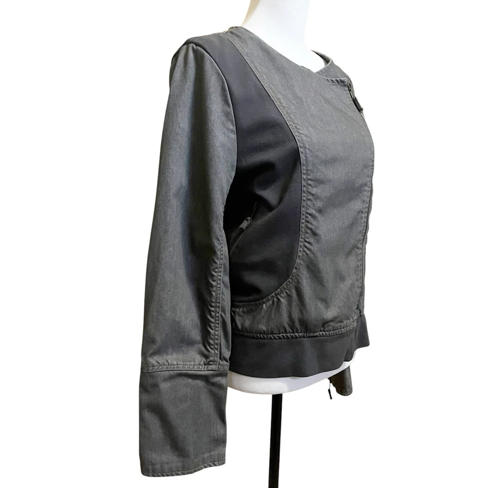 Женская джинсовая мотокуртка Sundance размер 14 серая асимметричная на молнии эластичная - Изображение 2 из 4