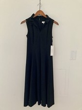 CALVIN KLEIN Sleeveless V-Neck Fit & Flare Dress Sz 2 Black Ruched Collar