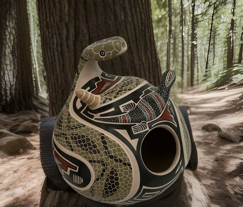 Mata Ortiz Pottery Large Seed Pot Rattle Snake Lizard Jorge Corona Guillen Art - Picture 3 of 19