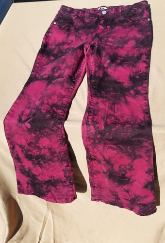 Pantalones de mezclilla para niñas Art Class talla 14 acampanados corbata rosa/negro tiro bajo campana parte inferior - Imagen 3 de 8