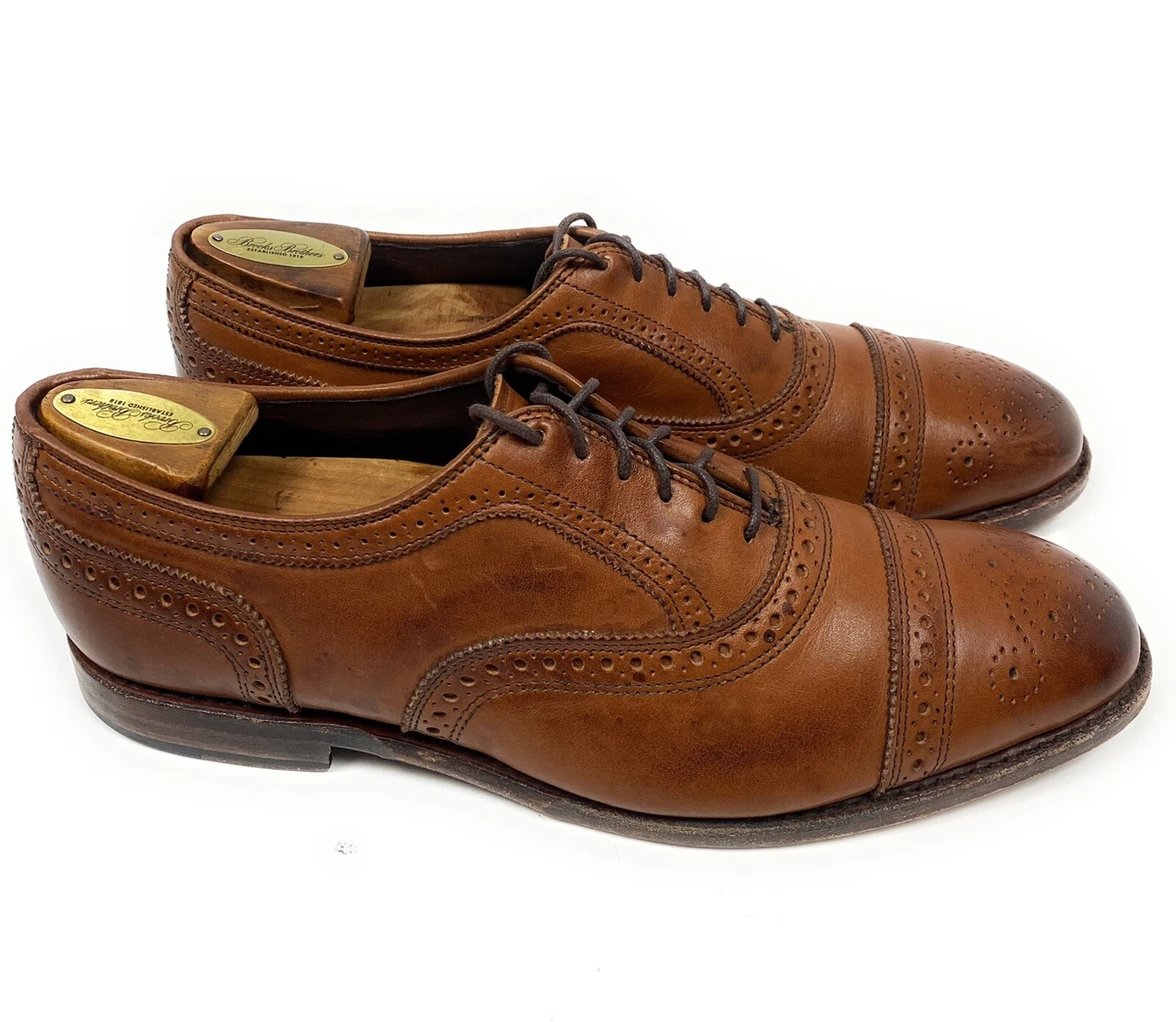 Allen Edmonds BARTLETT Leather Cap Toe Oxfords Cognac Brown Size