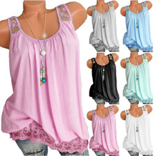 Womens Sleeveless Tops Blouse Plus Size Vest T Shirt Loose Holiday Tank 8-22