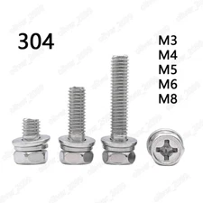 304 Stainless Steel Cross Recessed Hex Bolt With Flat Spring Washers Assemblies