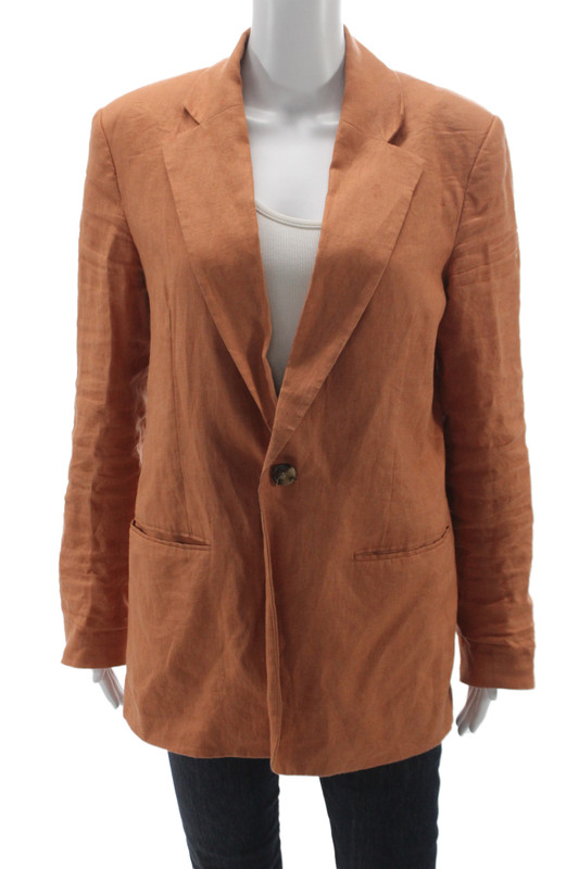 A.L.C. Women Linen Blazer Brown V-Neck Long Sleeve Button 36 Bust Size 6