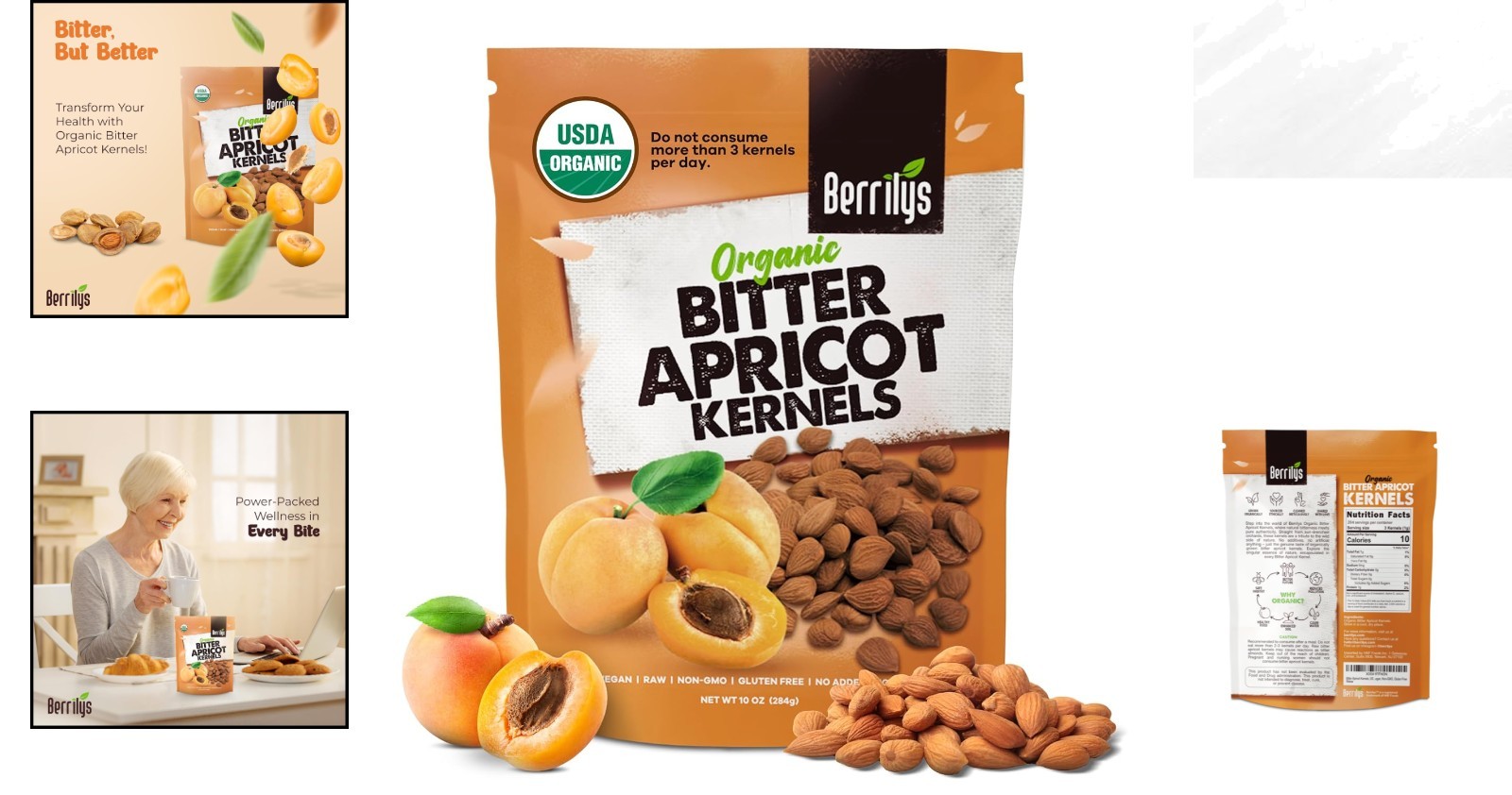Organic Bitter Apricot Seeds - 10 oz Pack, Freshly Sourced & Nutrient-Rich