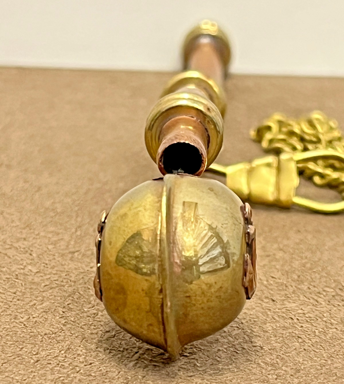 VINTAGE BRASS 5" MARITIME WHISTLE W/ 20" CHAIN