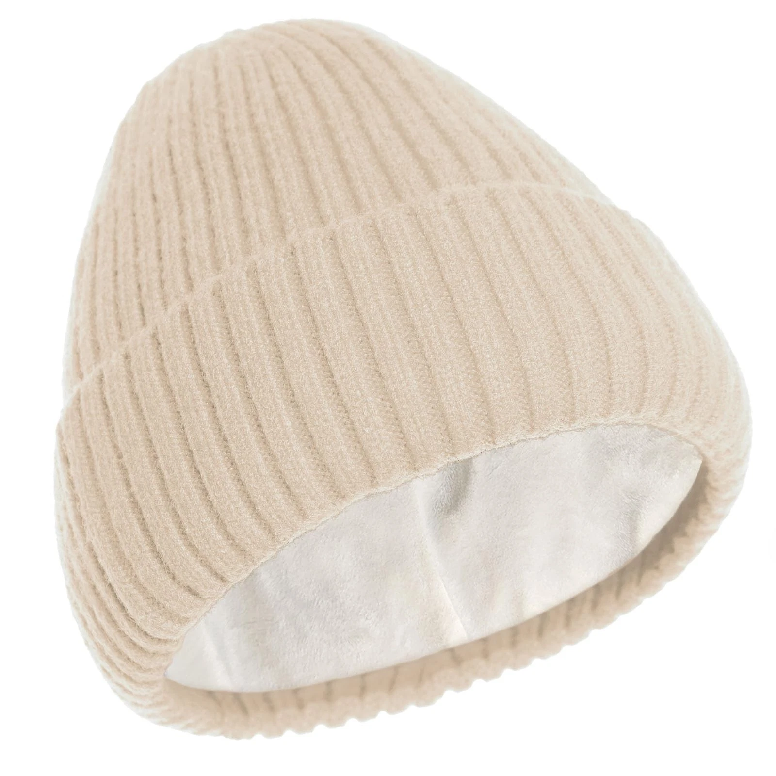Warm Fleece Lined Knit Beanie for Cold Weather | Unisex Winter Hat, Beige