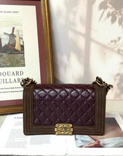 AUTH Chanel Le Boy Chanel Burgundy Waxed Calfskin Suede Aged GH Crossbody Bag