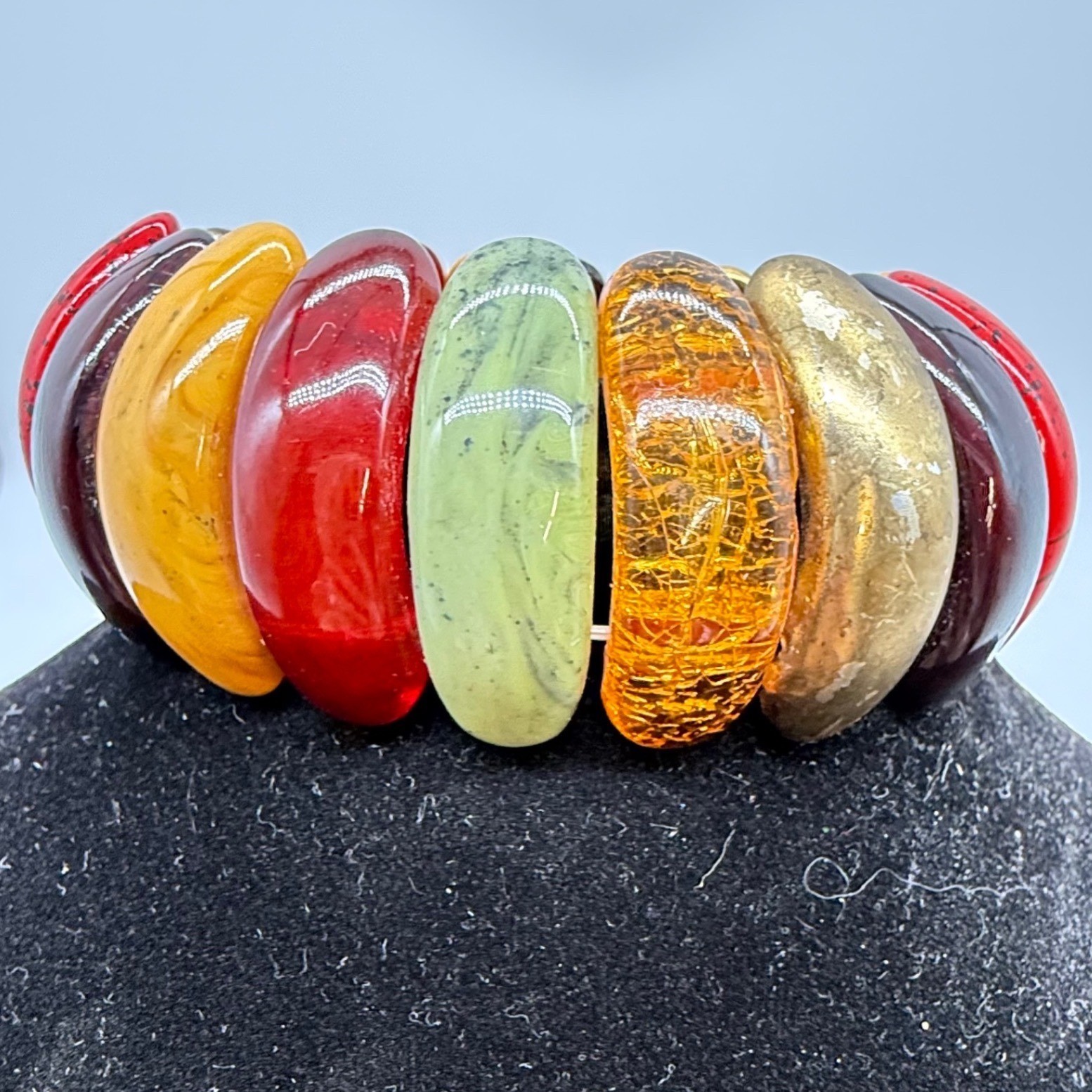 Multicolor Chunky Resin Stretch Bracelet Statement Boho Slab Bead eclectic