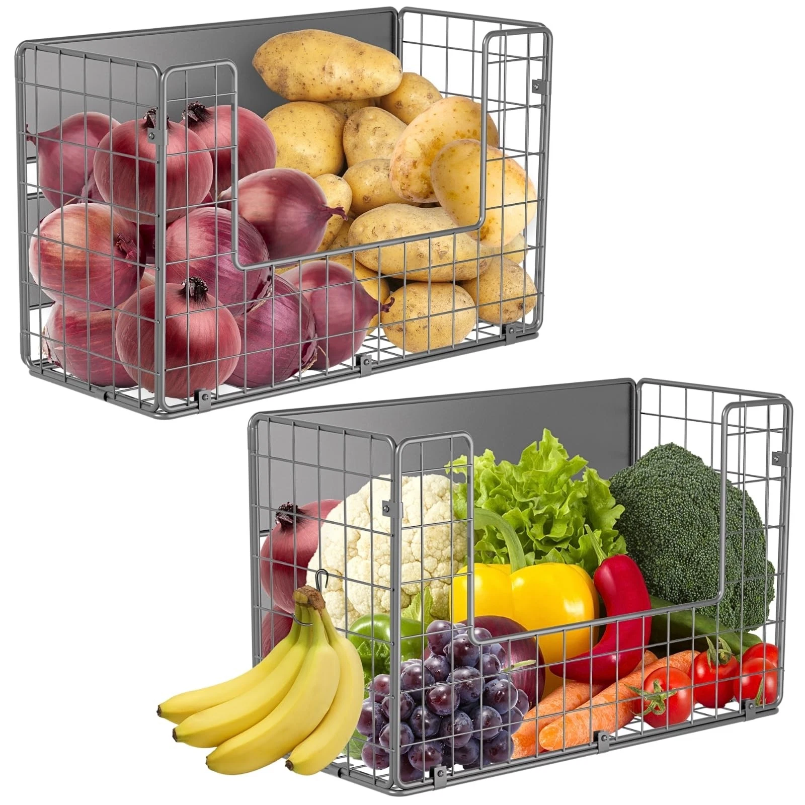 Ofirayhome Magnetic Fridge Shelf, Fruit Potato & Onion Storage Bins, Pantry O...