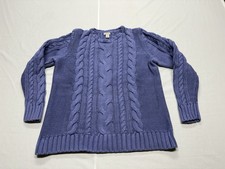 LL Bean Women  s Chunky Cable Knit Cotton Crew Neck Fisherman Sweater Size Large