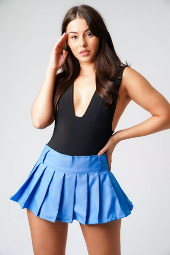 Blue Pleated Mini Skirt – High Waisted Schoolgirl Style Skater Skirt for Women