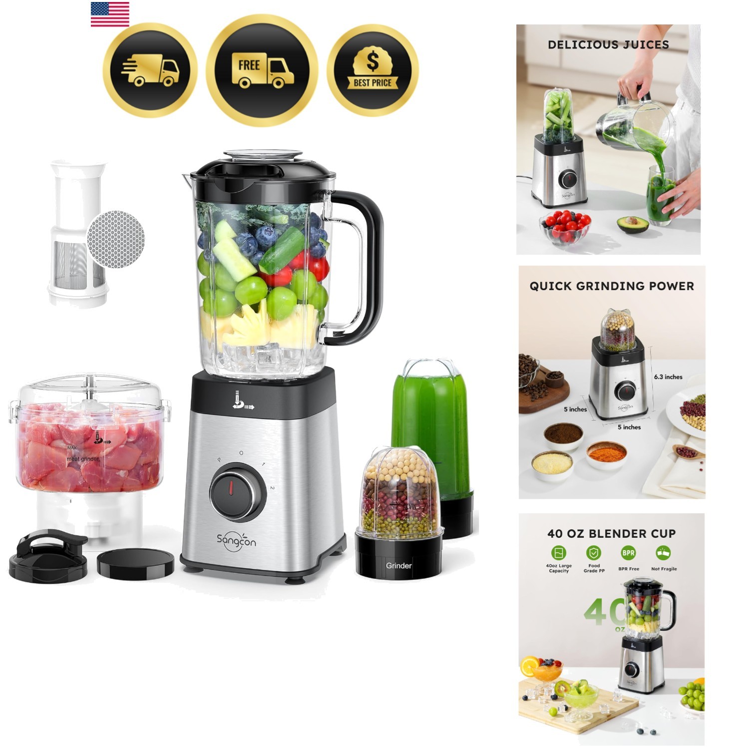 Blenders and Food Processor Combo for Kitchen, 5 in 1 Blende