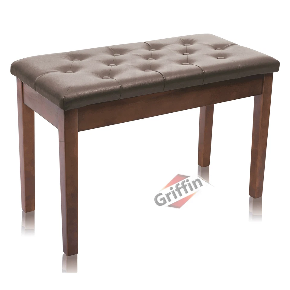 GRIFFIN Brown Leather Piano Bench Wood Keyboard Seat Music Storage Guitar Stool - Image 2 of 4