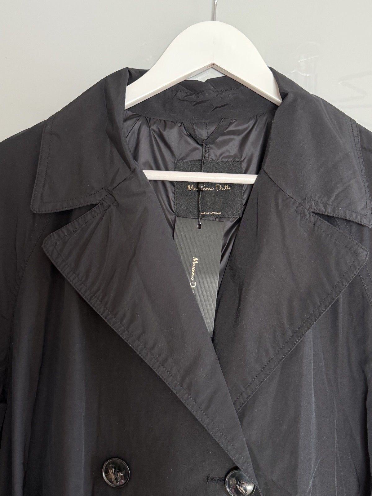 Massimo Dutti Black Trench Wind Coat Belted Lined Womens size M Medium Rare image 5
