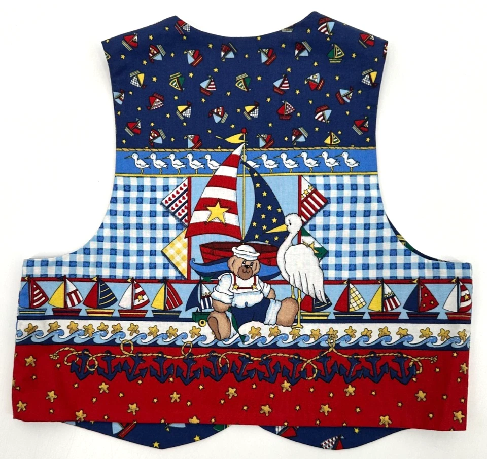 Nautical Childrens Handcrafted Reversible Novelty Vest Small Multicolor Cotton - Image 2 of 4