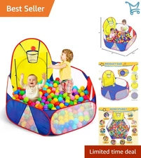 Kids Ball Pit Large Pop Up Playhouse with Basketball Hoop and Storage
