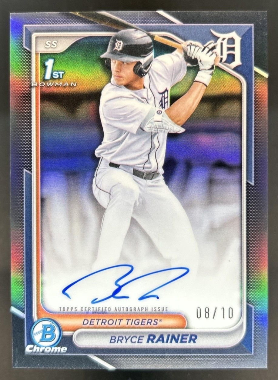 2024 Bowman Draft Bryce Rainer Chrome Auto Black Refractor 1st #/10 Tigers