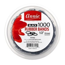  6pk Annie Rubber Bands 14mm, 1000 Count Elastic Hair Ties, Black 3162