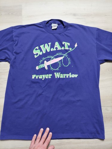 Vintage SWAT Prayer Warrior Religious Christian T-Shirt XL Purple Jesus - Picture 2 of 7