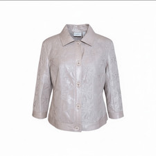 Chico's Embroidered Sparkly Linen Blend Button Front Jacket Pink Sz 2/Large