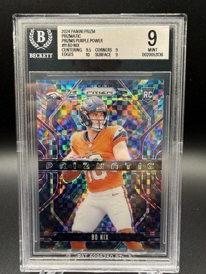 Panini 2024 Prizm Prizmatic Bo Nix #11 Purple Power Prizm /49 RC BGS 9 Broncos