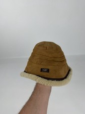 UGG Australia Vintage Sheepskin Shearling Bucket Hat Camel Brown Suede XL