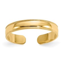 10K Yellow Gold Mill Grain Adjustable Toe Ring Womens Jewelry