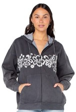 Roxy Lineup Oversized Zip Hoody - Phantom 90's Hibiscus Band - New