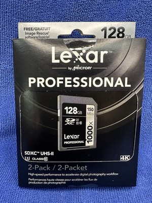 2 Pack Of Lexar Professional 128GB 150 MB/s 1000X Class 10 UHS 3 SDXC II SD Card