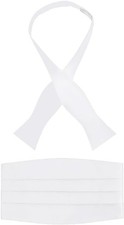 Men's Self Tie Bow Tie and Cummerbund Set for Wedding, Prom, Formal Event White