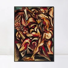 Framed Canvas Giclee Print Art Naked Man with Knife by Jackson Pollock