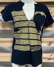 Bay Island Black Silver Stein Graphic Rock T Shirt Distressed Womens Large JD AP