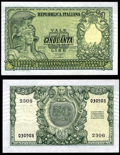 Italy, Biglietto di Stato, 50 lire, 31-12-1951, series 2306 (Pick 91a). AUNC - 第 1/1 張圖片
