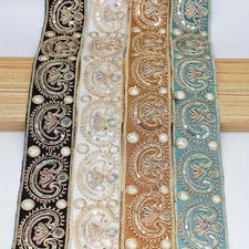 9m x 4.8cm Ethnic Embroidered Sequins Ribbon Trim DIY Sewing On Craft Supplies