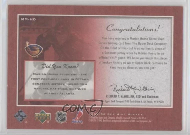 2005-06 Upper Deck Bee Hive Matted Materials Marian Hossa #MM-HO HOF - Image 2 of 2