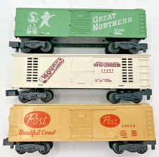 American Flyer S Gauge 24422 GN, 24057 Mounds  24058 Post Breakfast Cereal Cars