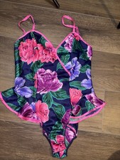 Christian Dior Vintage Floral Cami Teddy Bodysuit High Cut Small Ruffle