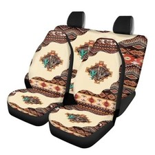 Car Front Seat Covers Rear Bucket Bench Protector - 4 Cactus Ethnic Tribes