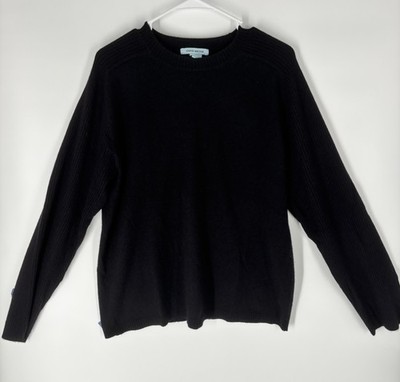 Y2K Gene Meyer Men Cashmere  Sweater Sz L Black Ribbed Sleeves Minimalist Office