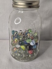 Vintage Marbles Ball Mason Jar LOT MIXED 100 Marbles GLASS JAR with Lid